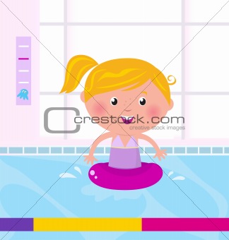 Cute happy girl swimming in water / pool
