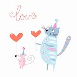 funny cat and mouse with hearts