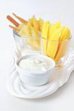 Fresh mango and pineapple and curd cheese