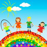 Floral rainbow with happy children
