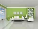 interior of the modern room, green wall and white sofas