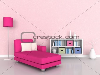 interior of the modern room, pink wall