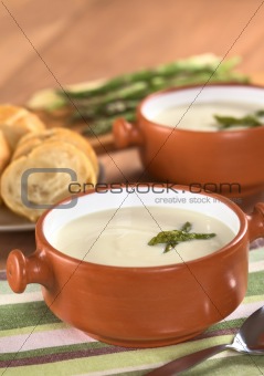 Cream of Asparagus in Rustic Bowl