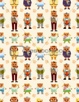 cartoon bear family icon set seamless pattern