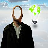 Faceless businessman and eco bulb