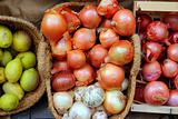 fruits and vegetables market shop onion and lemon basket