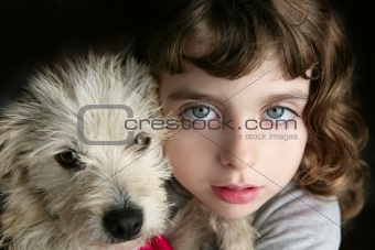 dog puppy pet and girl hug portrait closeup blue eyes