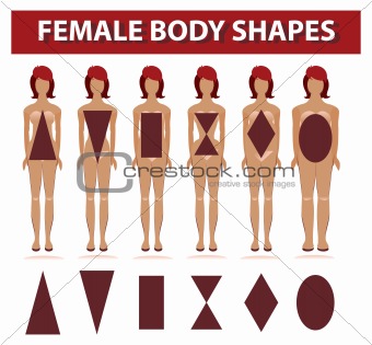 Female body shapes. Diet and fashion woman silhouettes set