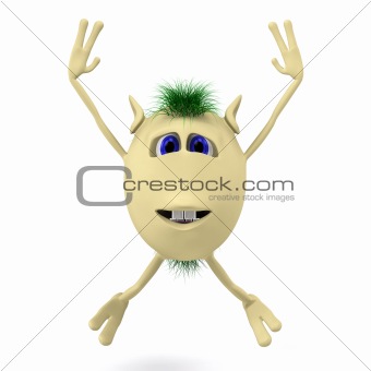 Excited 3D  puppet with arms up