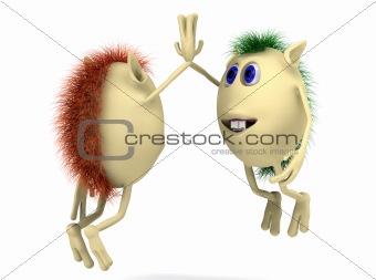Two 3d characters giving high five