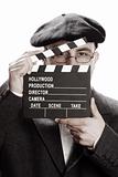 Old fashioned man and movie clapper 