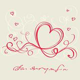Heart red ribbon. Valentine`s day card 