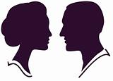 man and woman face profile, vector male female couple