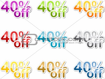 Forty percent off sticker