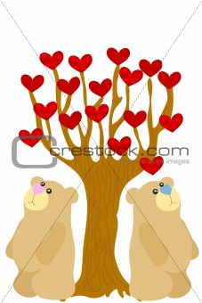 two love bear under heart tree
