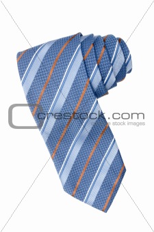 Striped blue, white and orange tie