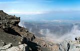 Panoramic view from mount Etna with sea and towns beneath, Sicil