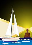 Lighthouse and sailing yacht