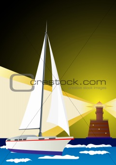 Lighthouse and sailing yacht