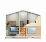 House cut with interiors and part facade. Vector