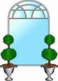 Window with plant in pots. Vector Background
