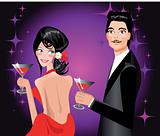 Couple enjoying drink in party Man and woman at disco club