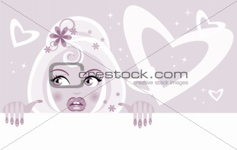 Valentine Girl with blank and hearts background Bridal