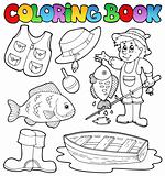 Coloring book with fishing gear