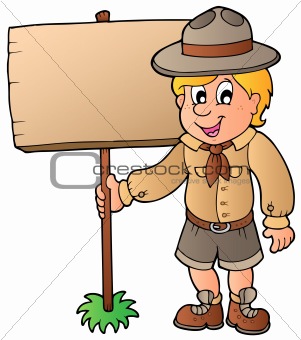 Scout boy holding wooden board