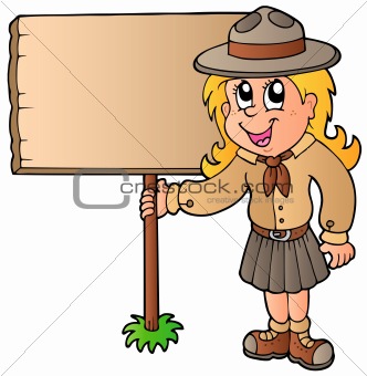 Scout girl holding wooden board