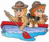 Wooden boat with scout boy and girl