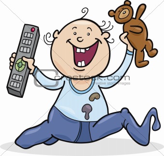 boy with remote control and teddy bear