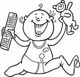 boy with remote control and teddy bear for coloring book