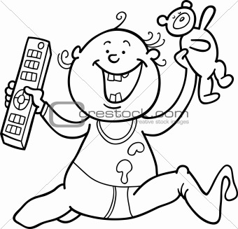 boy with remote control and teddy bear for coloring book
