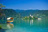 Colorful boat on Lake Bled. Slovenia