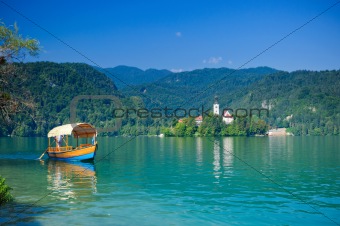 Colorful boat on Lake Bled. Slovenia