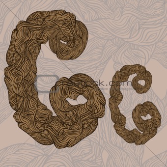 vector "C" letter of oak  tree wooden texture on seamless wooden