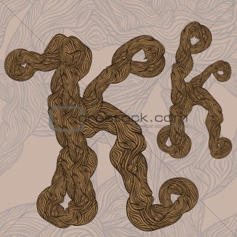vector "k" letter of oak  tree wooden texture on seamless wooden