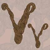 vector "v" letter of oak  tree wooden texture on seamless wooden