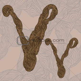 vector "v" letter of oak  tree wooden texture on seamless wooden