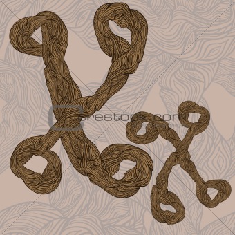 vector "x" letter of oak  tree wooden texture on seamless wooden