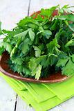 green, organic parsley in a cup on a napkin