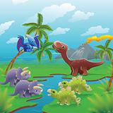 Cartoon dinosaurs scene. 
