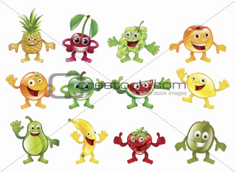 Set of colourful fruit character mascots