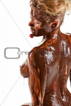 woman covered sweet cream chocolate