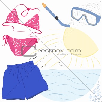 summer vacations accessories related to the beach activities and