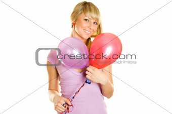 Closeup of woman with balloons