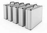 Metallic silver briefcases isolated on white