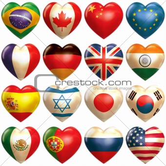 16 countries hearts in 3d