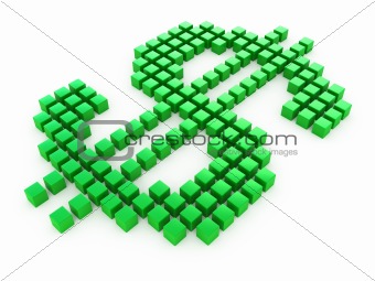 Green dollar sign from cubes isolated on white